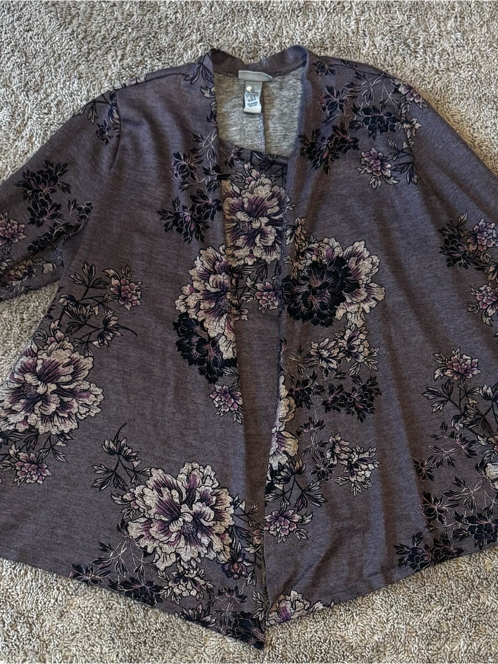 Catherines Lavender Floral Open Drape Cardigan